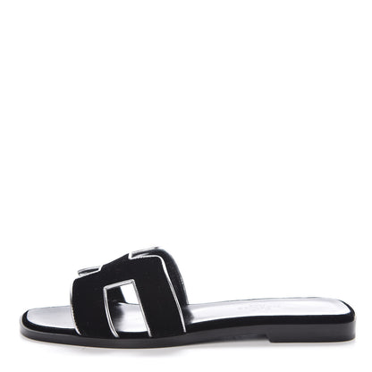 Hermes Velvet Nappa Oran Sandals 36 Black Argent Vieilli 1 of 7
