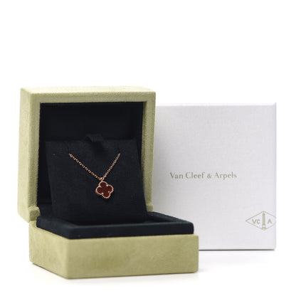 Van Cleef & Arpels 18K Rose Gold Carnelian Sweet Alhambra Pendant Necklace 7 of 7