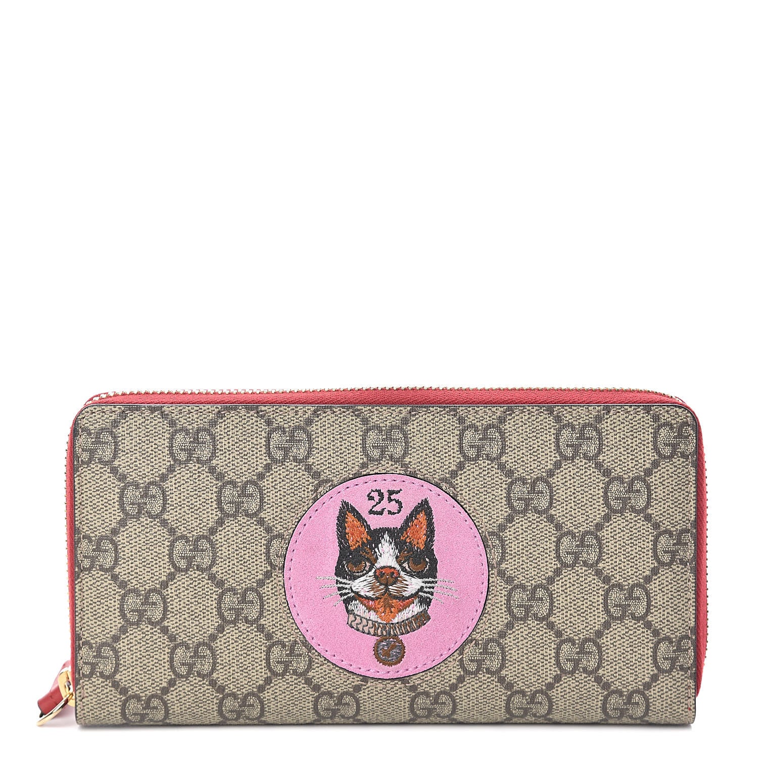Gucci GG Supreme Monogram Bosco Patch Zip Around Wallet Beige Malva Hibiscus Red 1 of 7