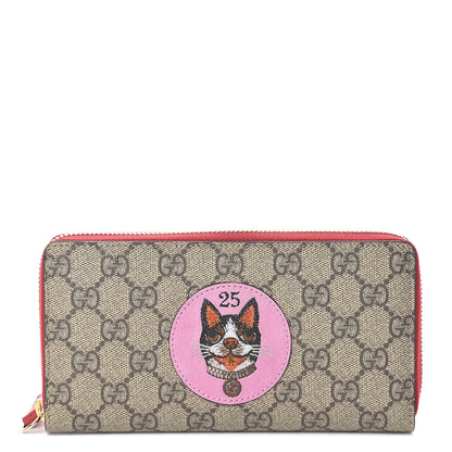 Gucci GG Supreme Monogram Bosco Patch Zip Around Wallet Beige Malva Hibiscus Red 1 of 7