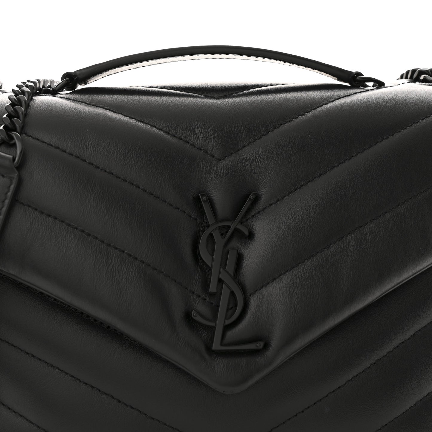 Calfskin Y Quilted Monogram Monochrome Small Loulou Chain Satchel Black