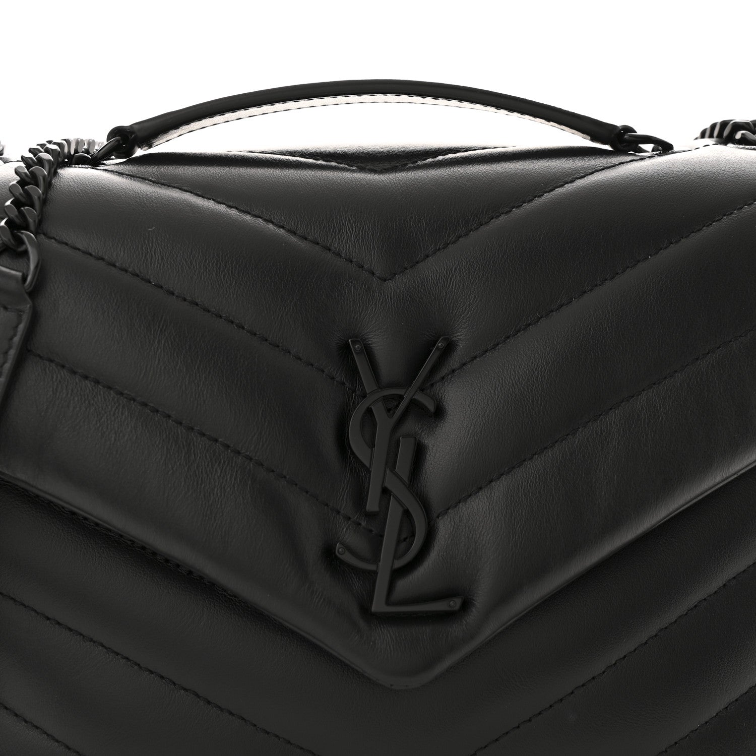 Saint Laurent Calfskin Y Quilted Monogram Monochrome Small Loulou Chain Satchel Black 9 of 13