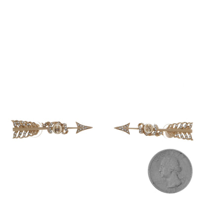 Chanel Crystal Pearl CC Arrow Clip On Earrings Gold 2 of 4