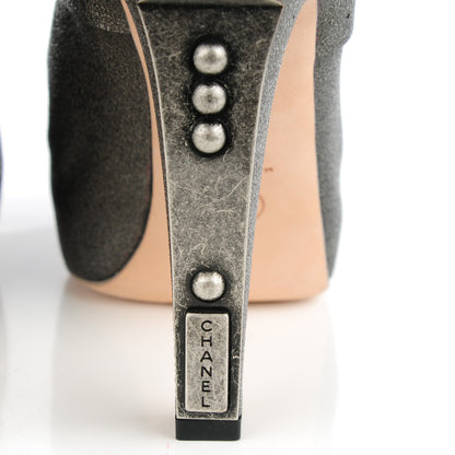 Chanel Metallic Leather Lace Up Booties 40 Kaki 7 of 10