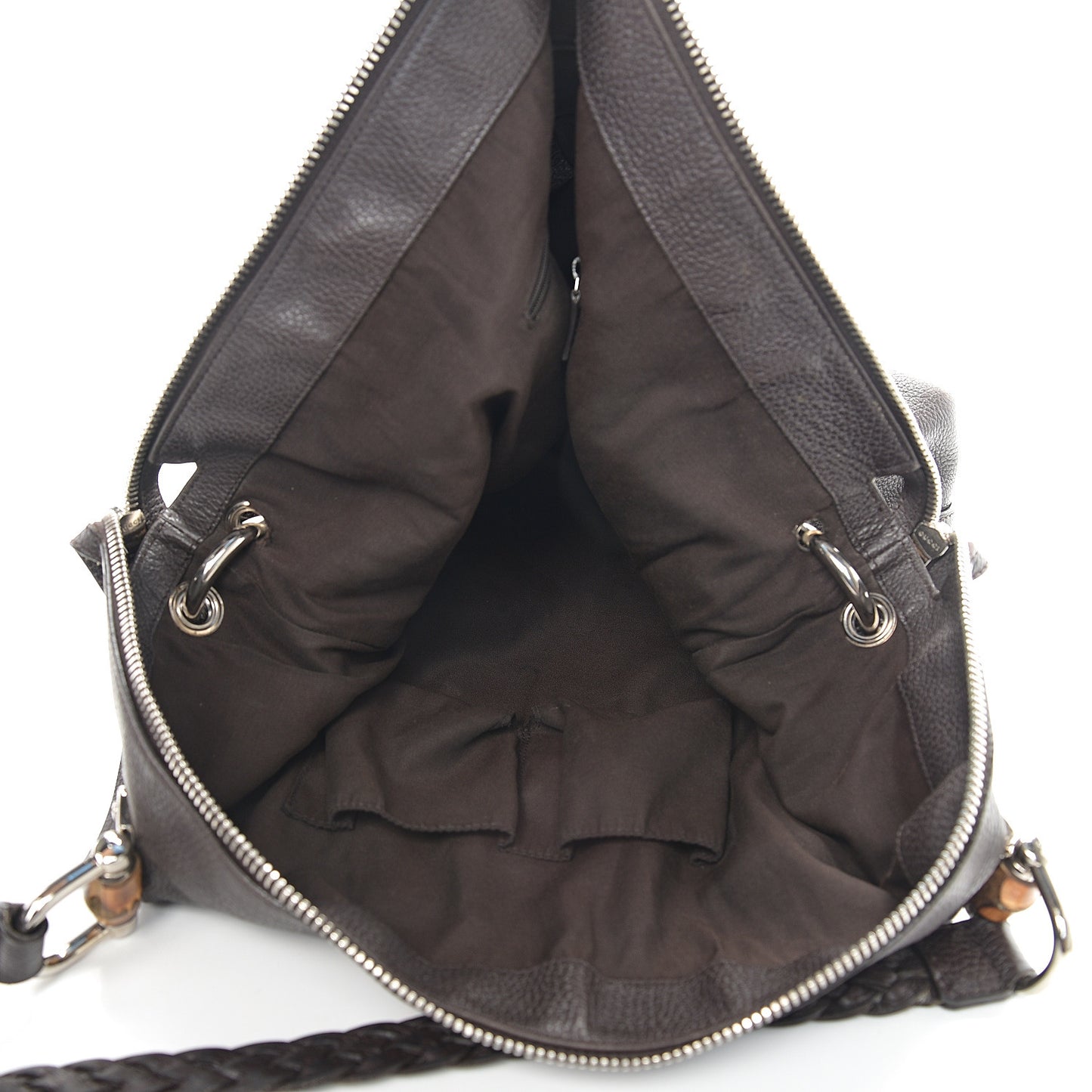 Pebbled Calfskin Large Bamboo Bar Tassel Shoulder Bag Dark Brown