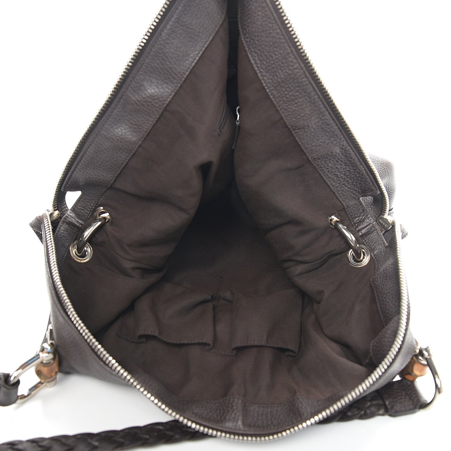 Gucci Pebbled Calfskin Large Bamboo Bar Tassel Shoulder Bag Dark Brown 4 of 10