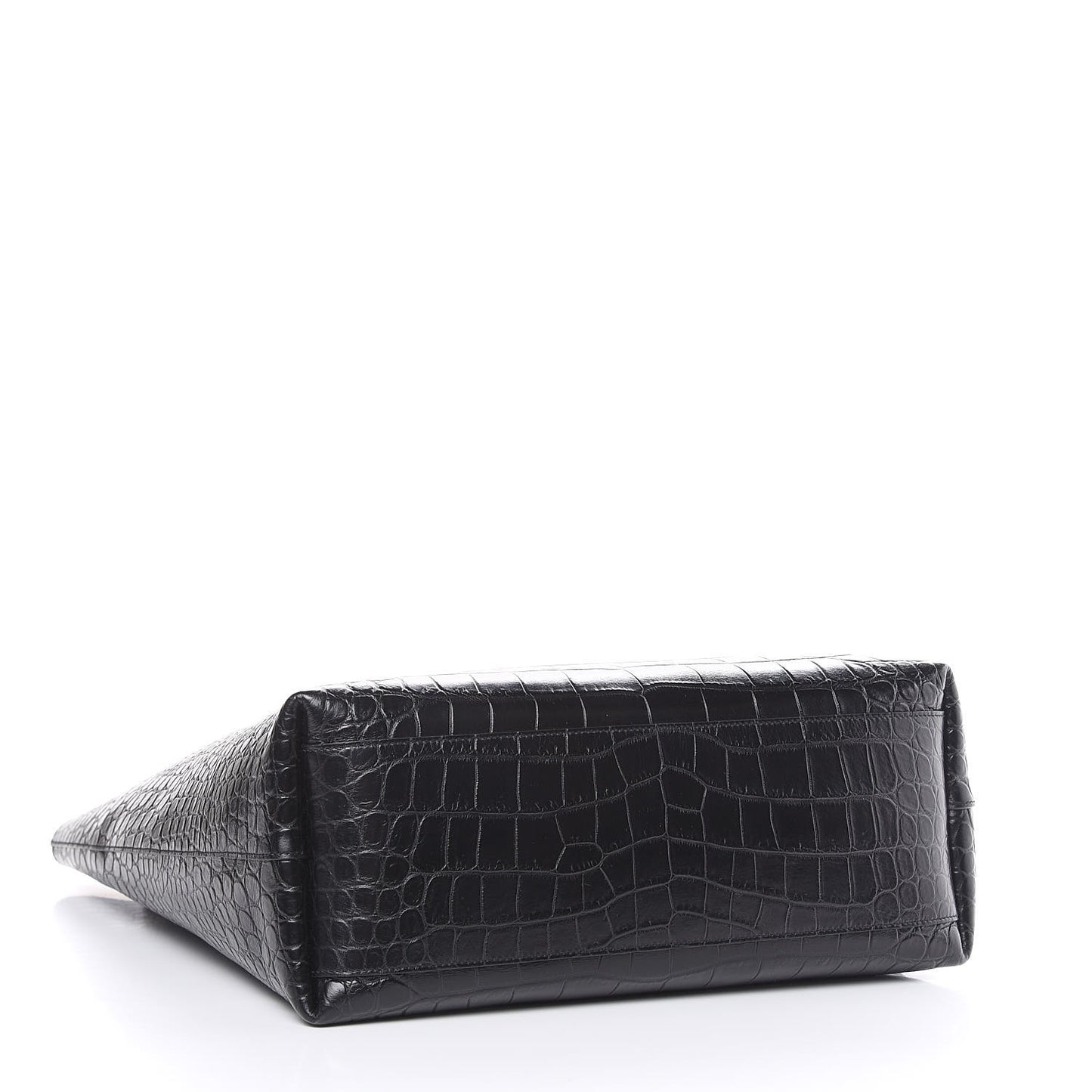 Calfskin Crocodile Embossed Bold Shopper Tote Black