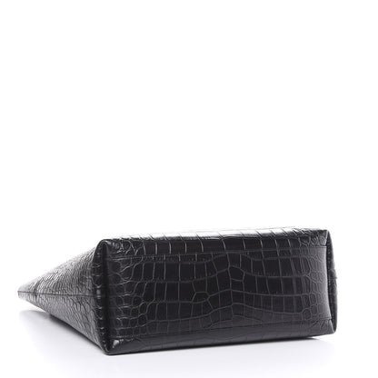 Saint Laurent Calfskin Crocodile Embossed Bold Shopper Tote Black 5 of 12