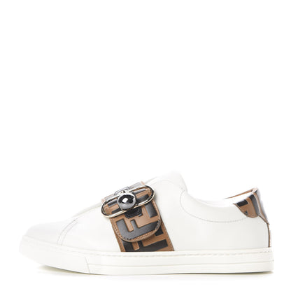 Fendi Vitello FF Embossed Pearland Slip On Sneakers 35.5 White Tobacco Moro 1 of 10