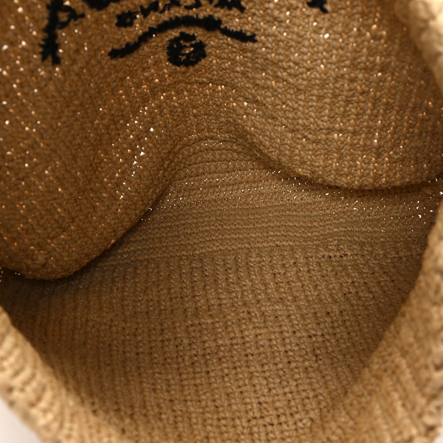 Yarn Raffia Effect Crochet Embroidered Logo Tote Naturale