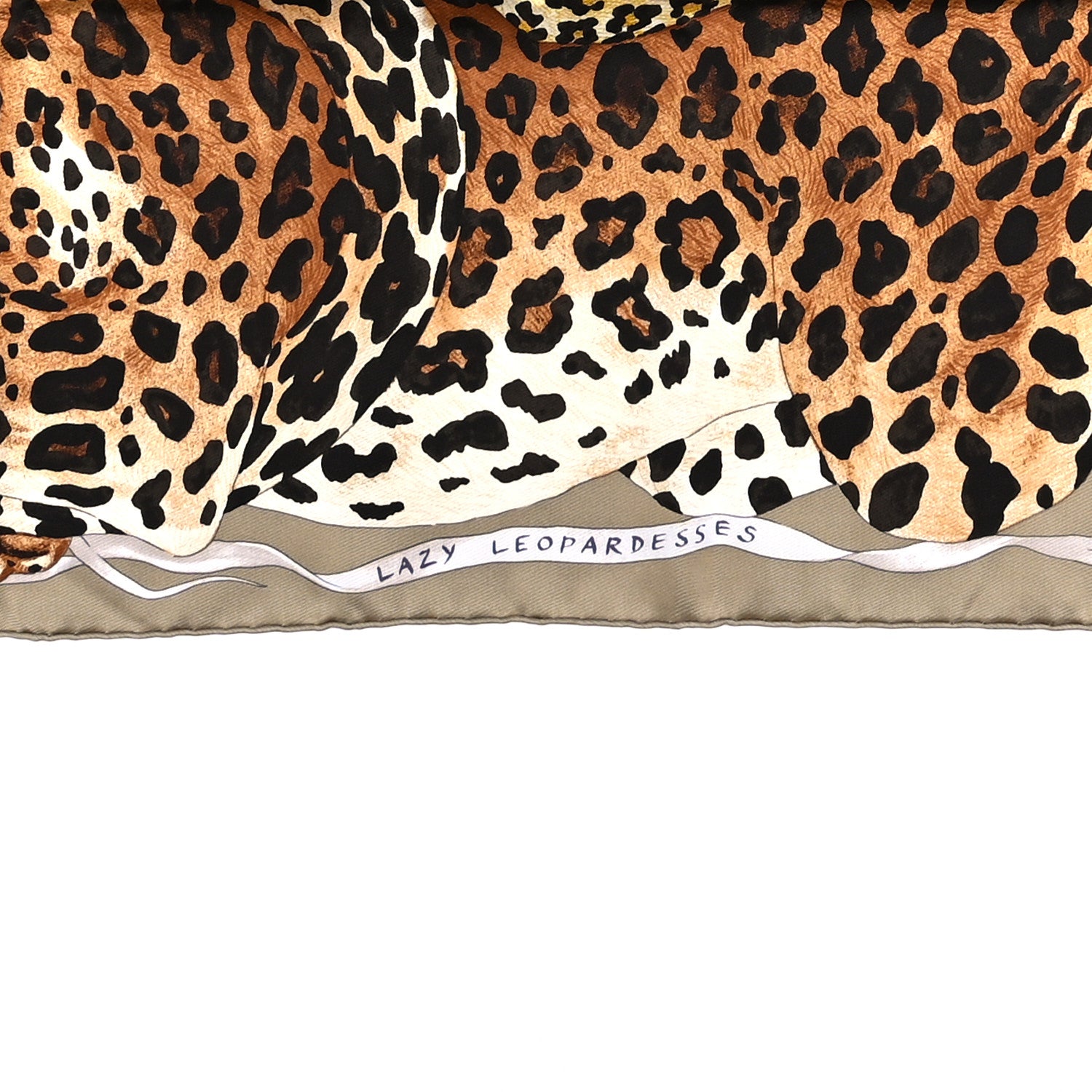 Hermes Silk Twill Lazy Leopardesses Scarf 90 Camel Anthracite 4 of 5