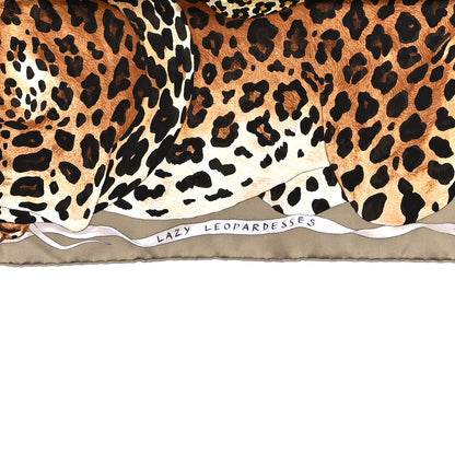 Hermes Silk Twill Lazy Leopardesses Scarf 90 Camel Anthracite 4 of 5