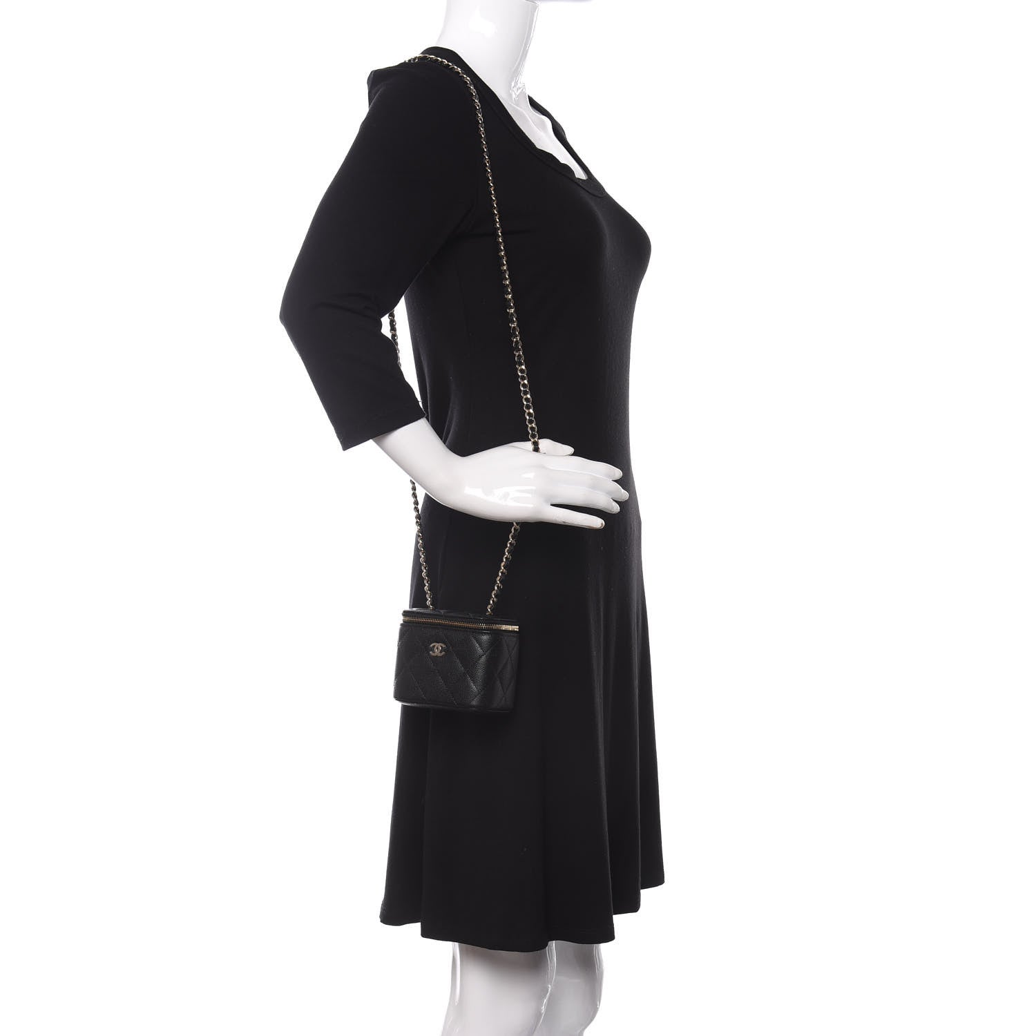 Chanel Caviar Quilted Mini Vanity Case With Chain Black 2 of 10