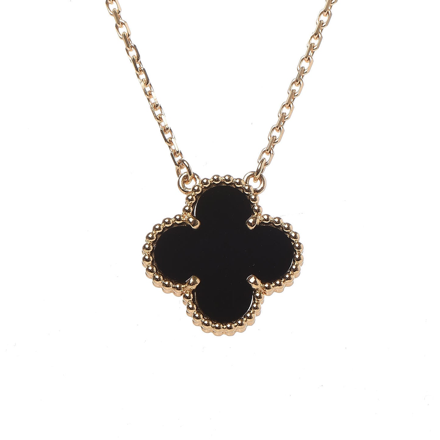18K Yellow Gold Black Onyx Vintage Alhambra Pendant Necklace