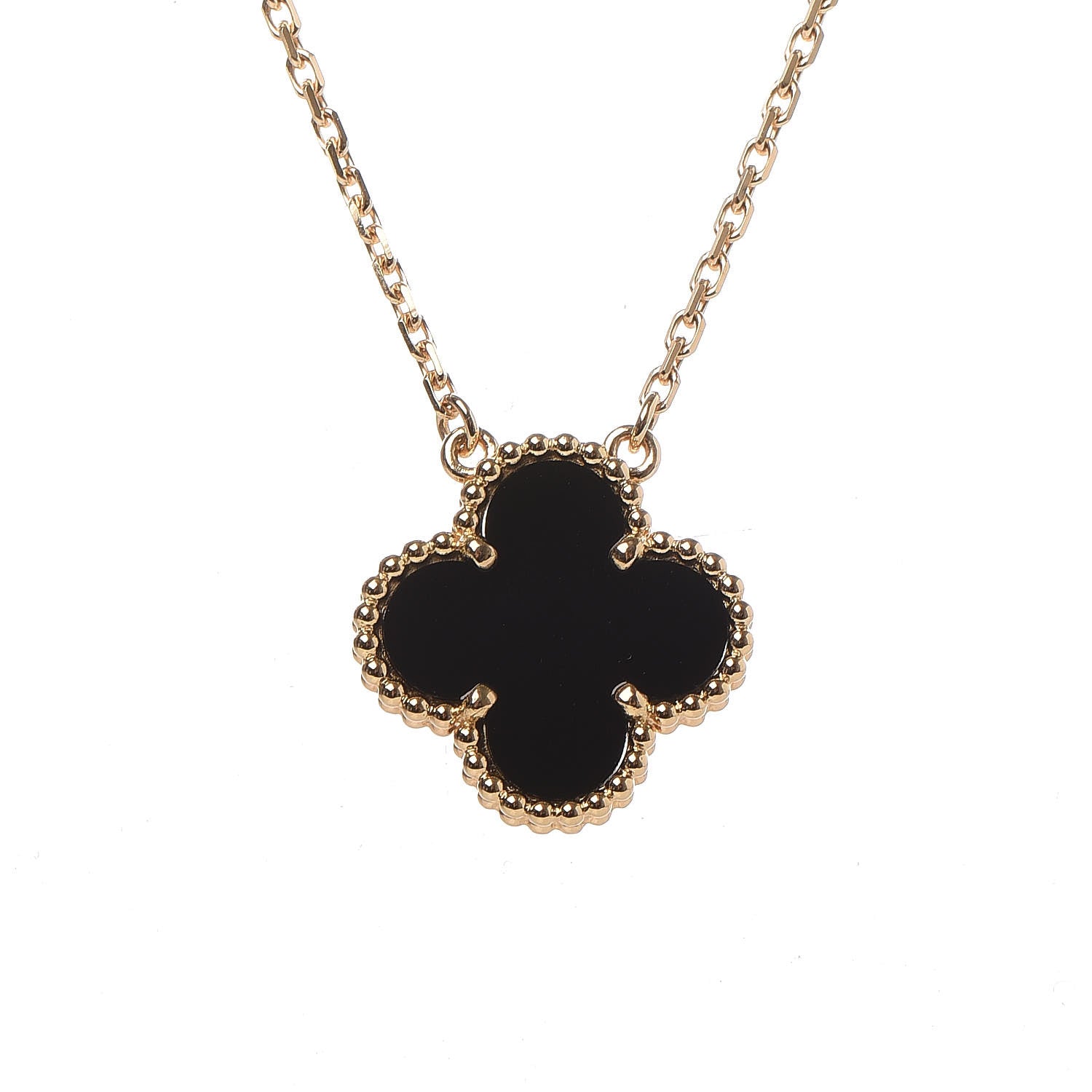 Van Cleef & Arpels 18K Yellow Gold Black Onyx Vintage Alhambra Pendant Necklace 4 of 8