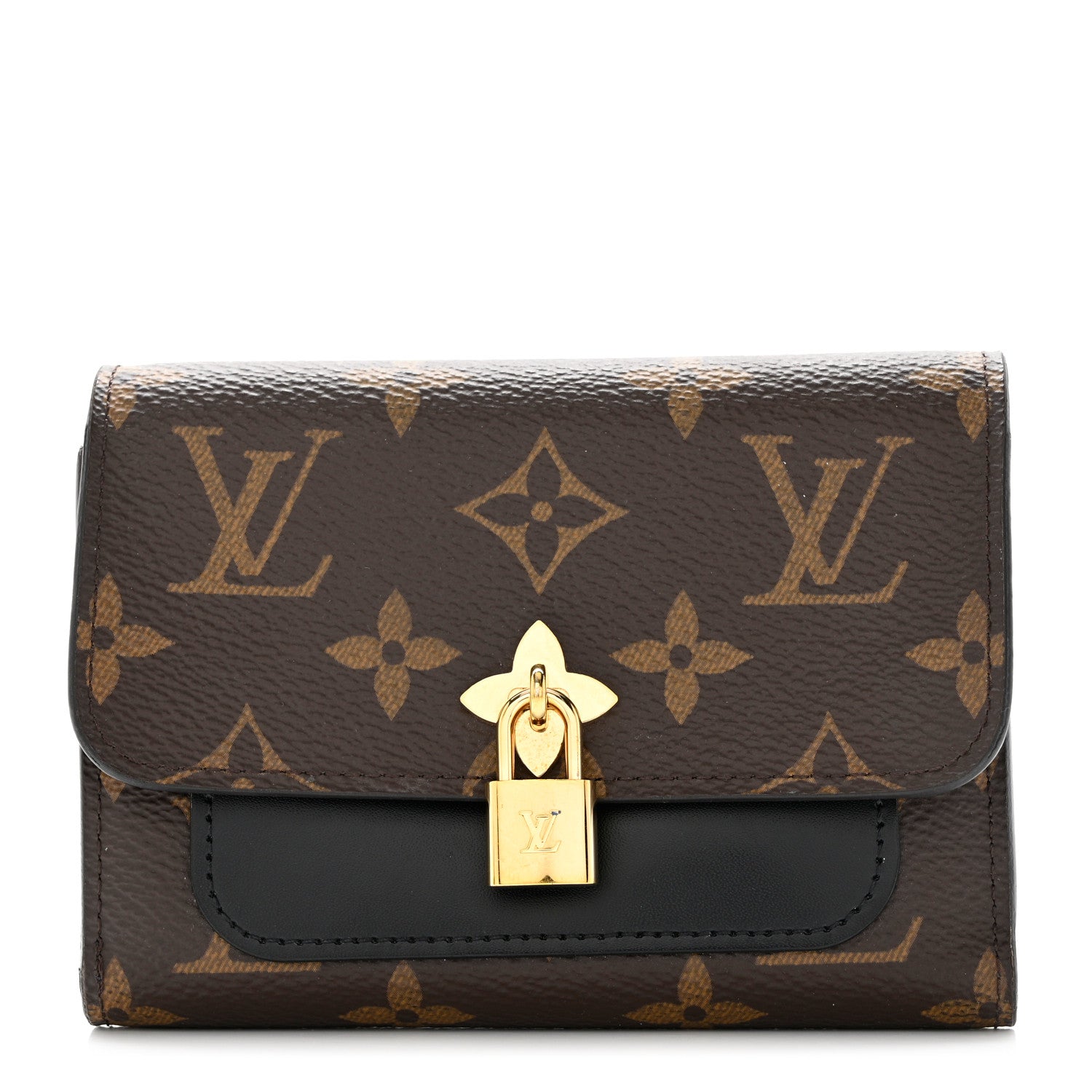 Louis Vuitton Monogram Flower Lock Compact Wallet Black 1 of 12