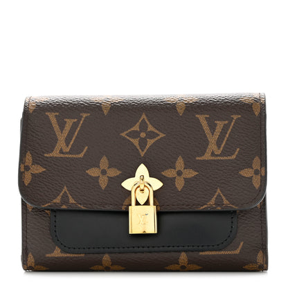Louis Vuitton Monogram Flower Lock Compact Wallet Black 1 of 12