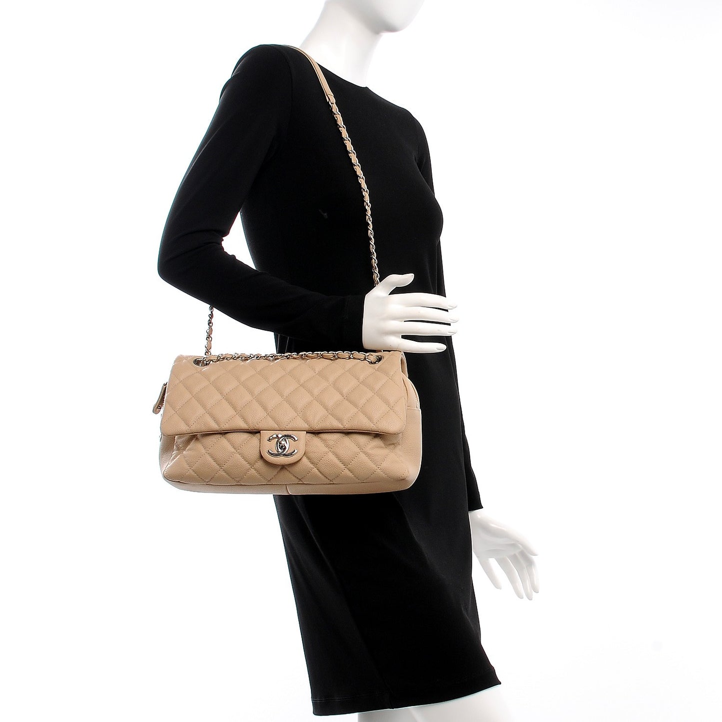 Caviar Quilted Jumbo Easy Flap Beige