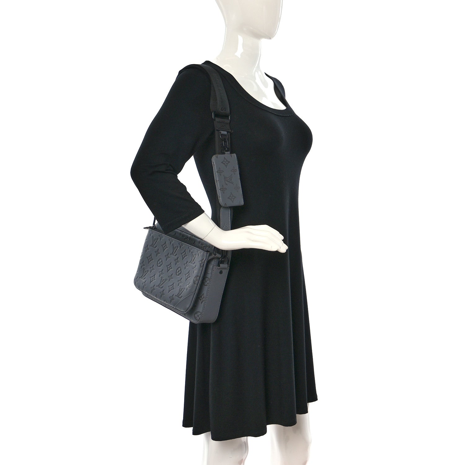 Louis Vuitton Calfskin Monogram Shadow Trio Messenger Anthracite Gray 2 of 11