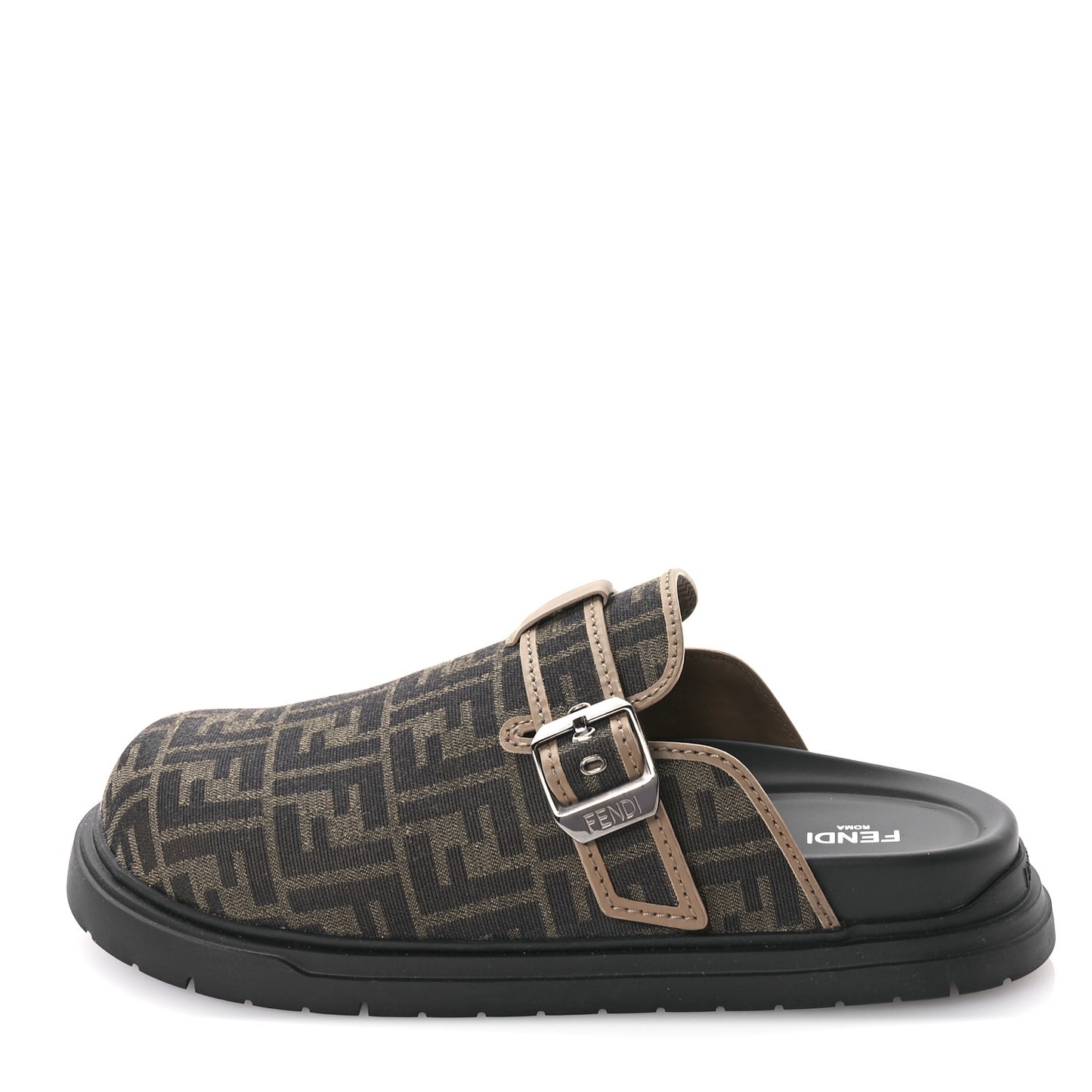 Fabric Jacquard FF 1974 Nappa Mens Sabot Mules 11 Tobacco Black Sand