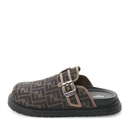 Fendi Fabric Jacquard FF 1974 Nappa Mens Sabot Mules 11 Tobacco Black Sand 1 of 8