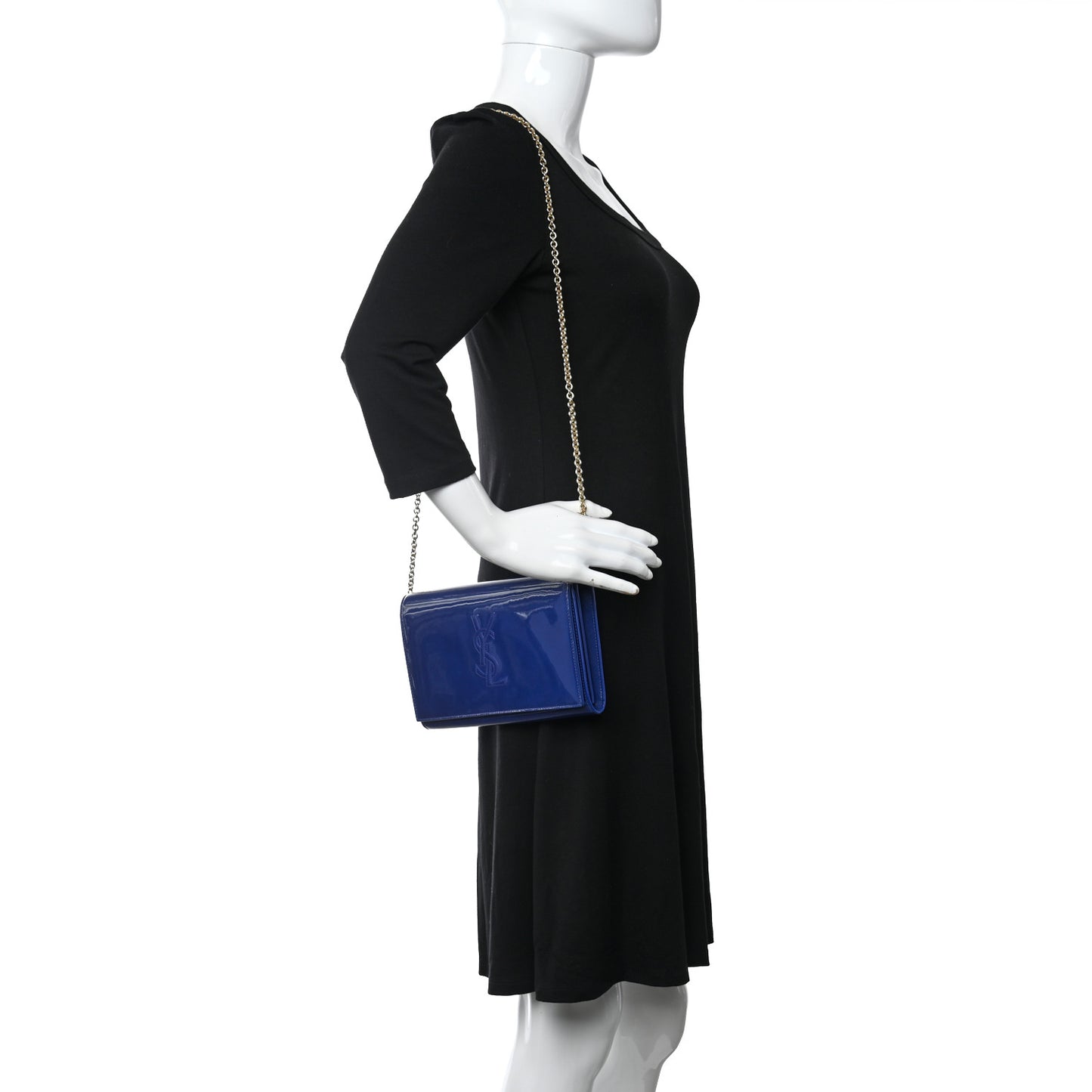 Patent Calfskin Belle de Jour Chain Clutch Blue