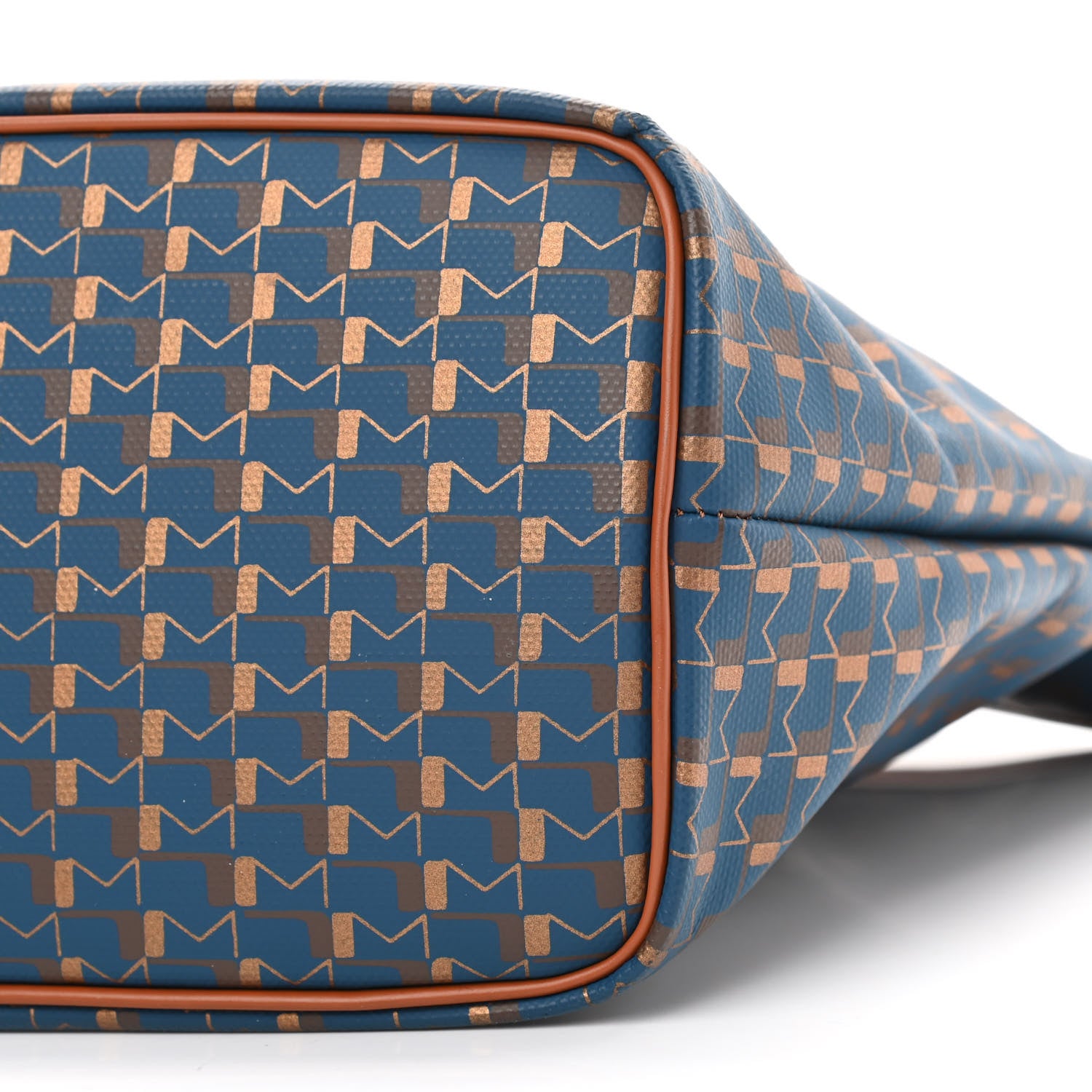 Moynat Grained Calfskin Canvas 1920 Oh! Tote Ruban Duo MM Indigo Bronze Cognac 9 of 9