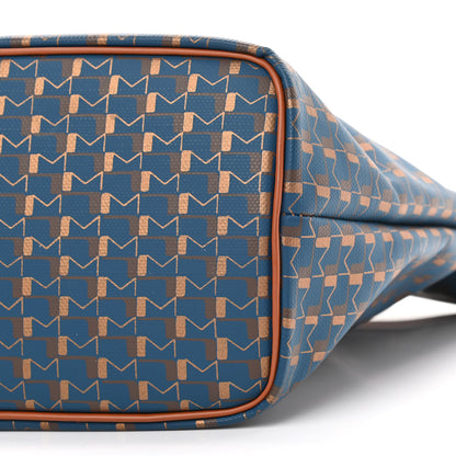 Moynat Grained Calfskin Canvas 1920 Oh! Tote Ruban Duo MM Indigo Bronze Cognac 9 of 9