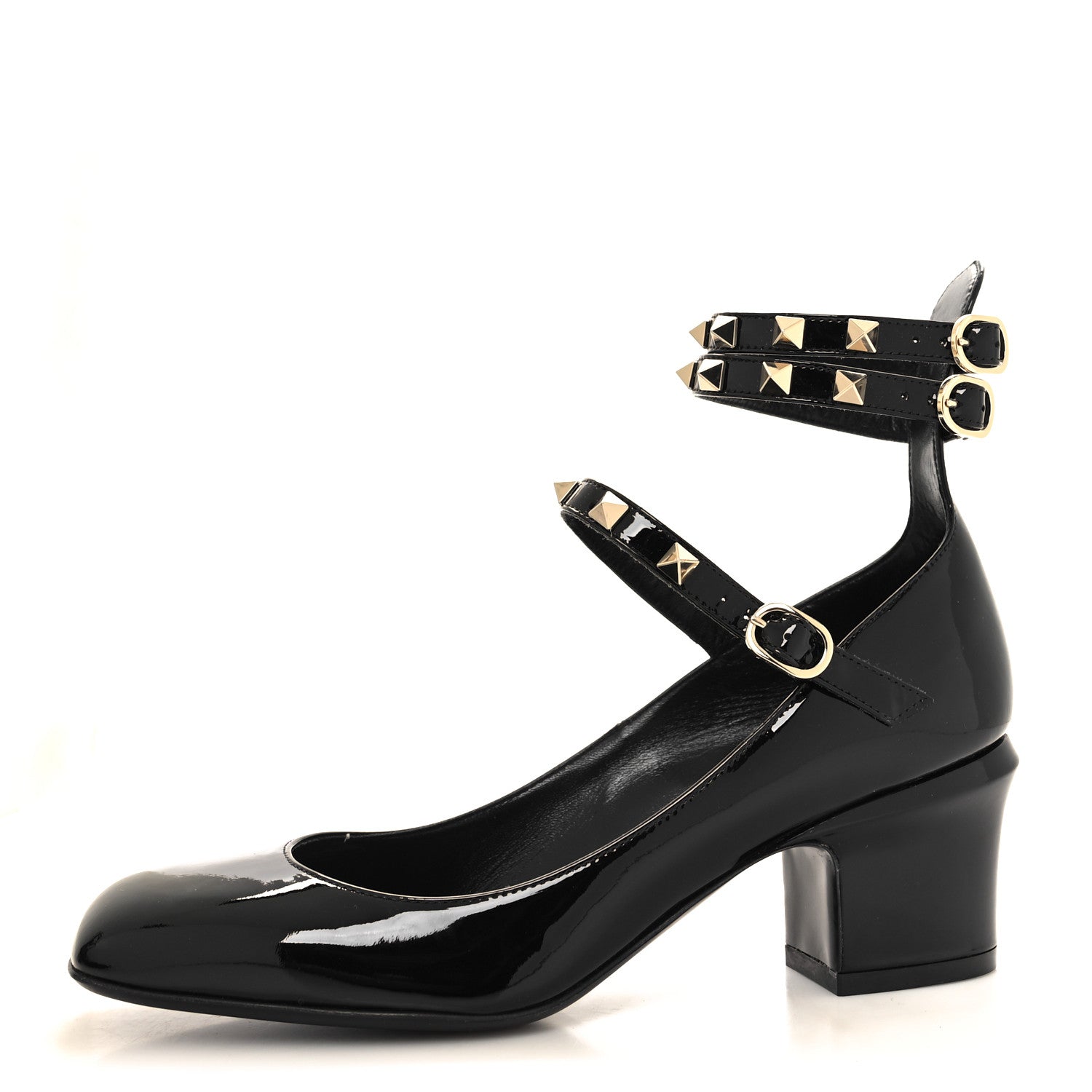 Valentino Garavani Patent Rockstud Ankle Strap Mary Jane Pumps 36 Black 1 of 9