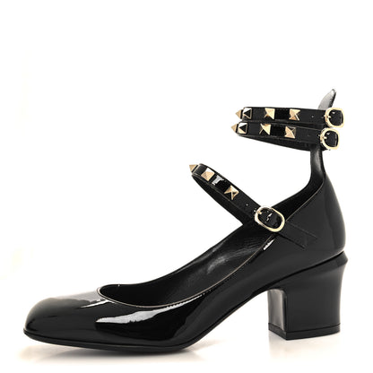 Valentino Garavani Patent Rockstud Ankle Strap Mary Jane Pumps 36 Black 1 of 9
