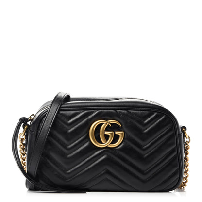 Gucci Calfskin Matelasse Small GG Marmont Chain Shoulder Bag Black 1 of 11