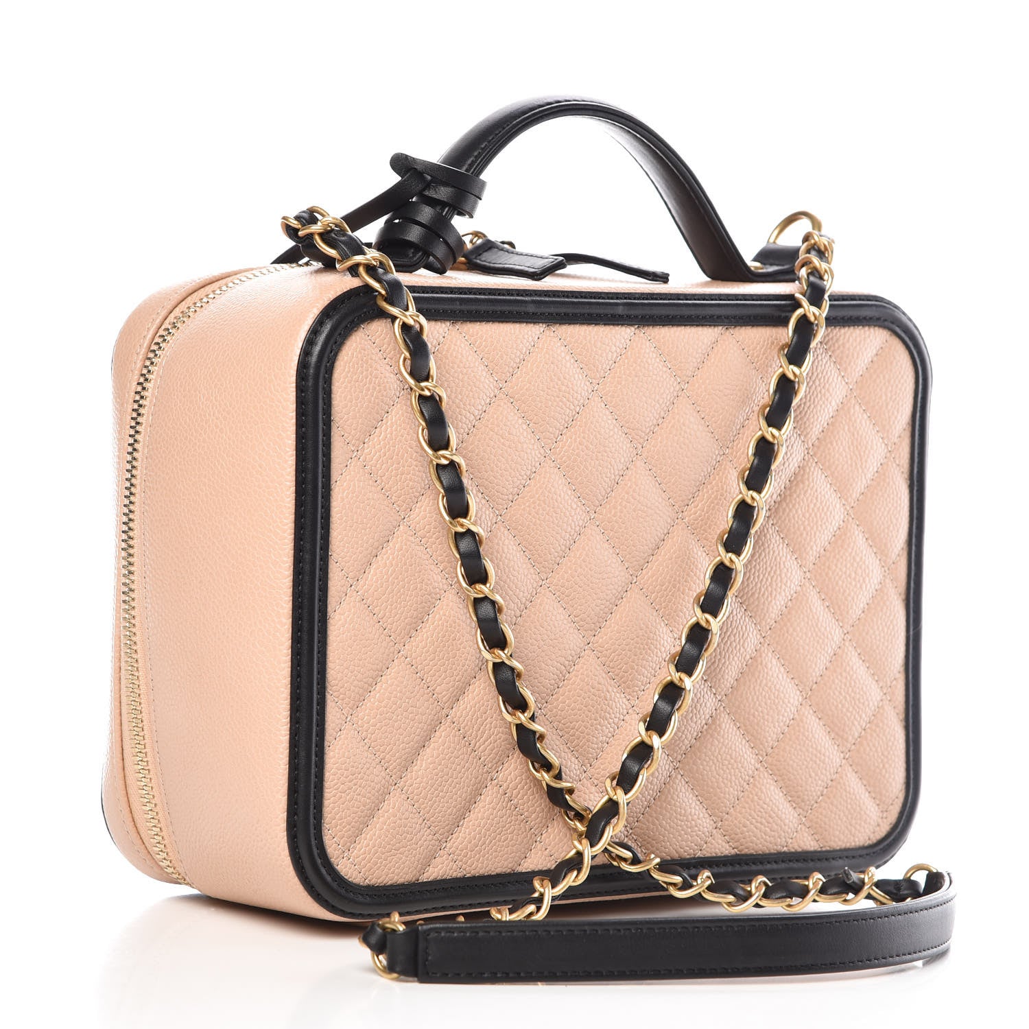 Chanel Caviar Quilted Large CC Filigree Vanity Case Beige Black 3 of 9