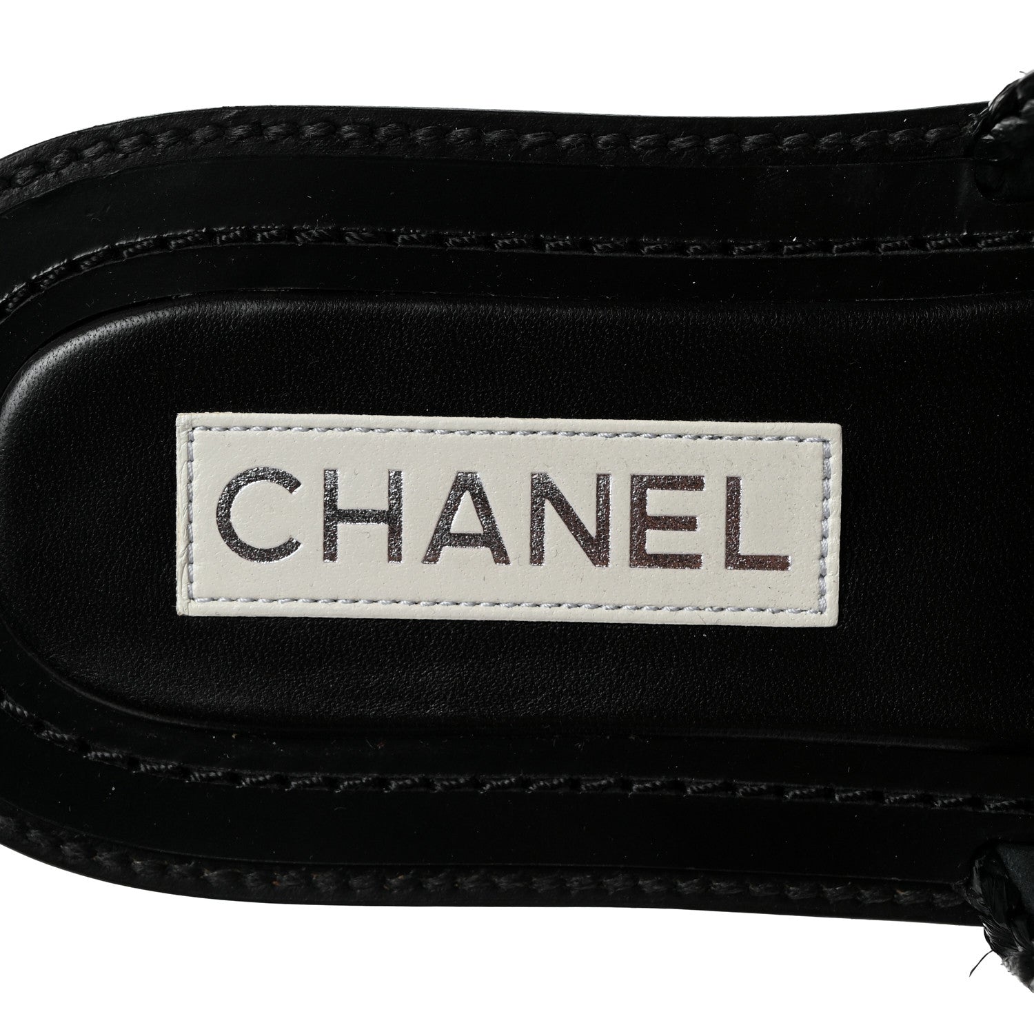 Chanel Raffia Crystal CC Mules Sandals 38.5 Black 6 of 9