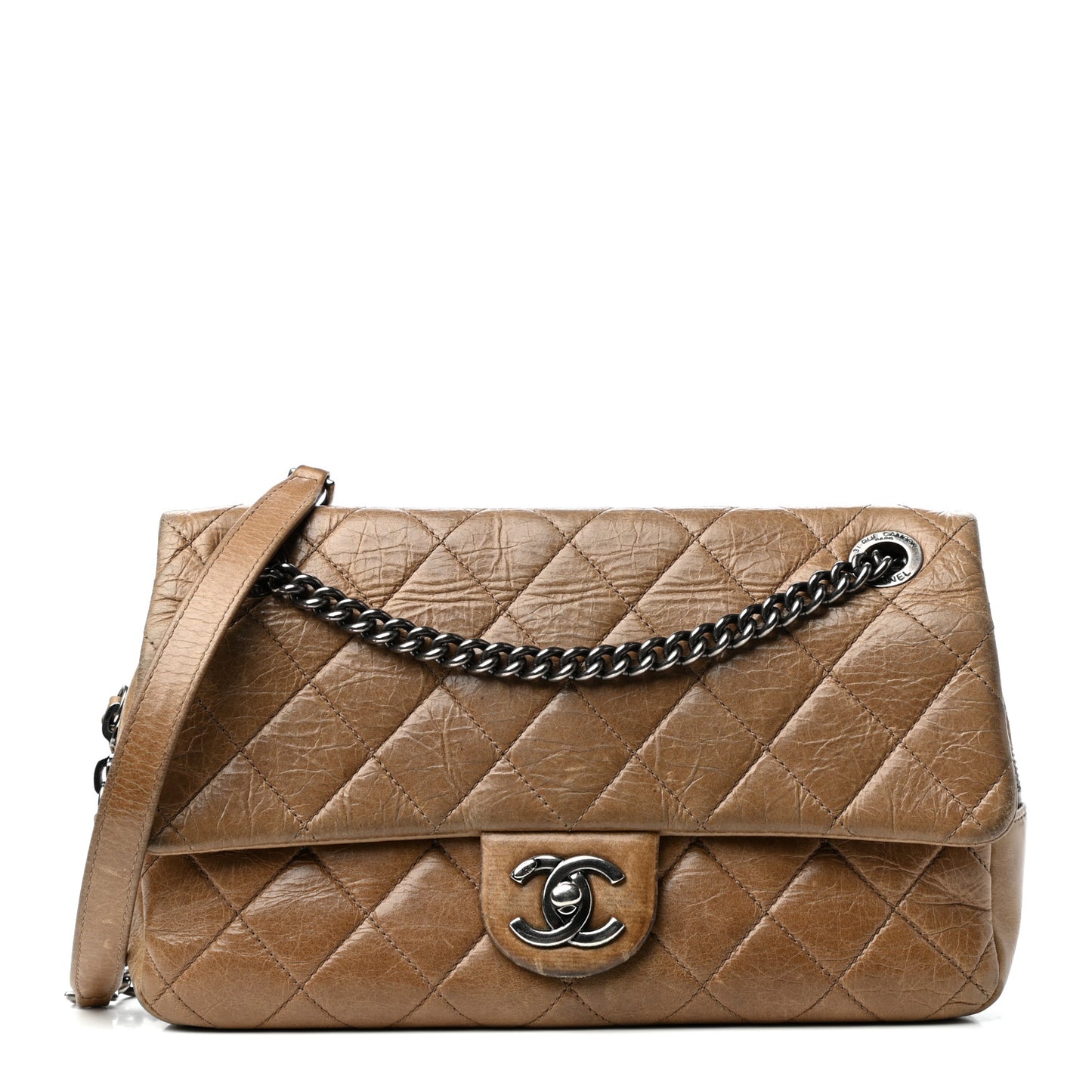 Glazed Calfskin Quilted Medium Duo Color Flap Brown