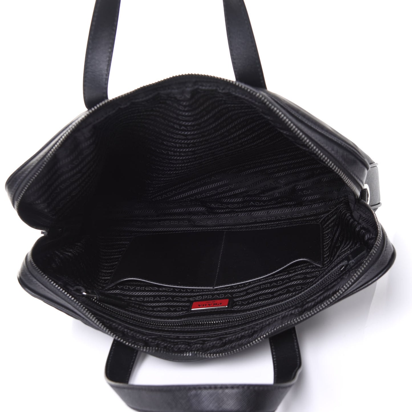 Tessuto Nylon Saffiano Metal Triangle Logo Work Bag Black