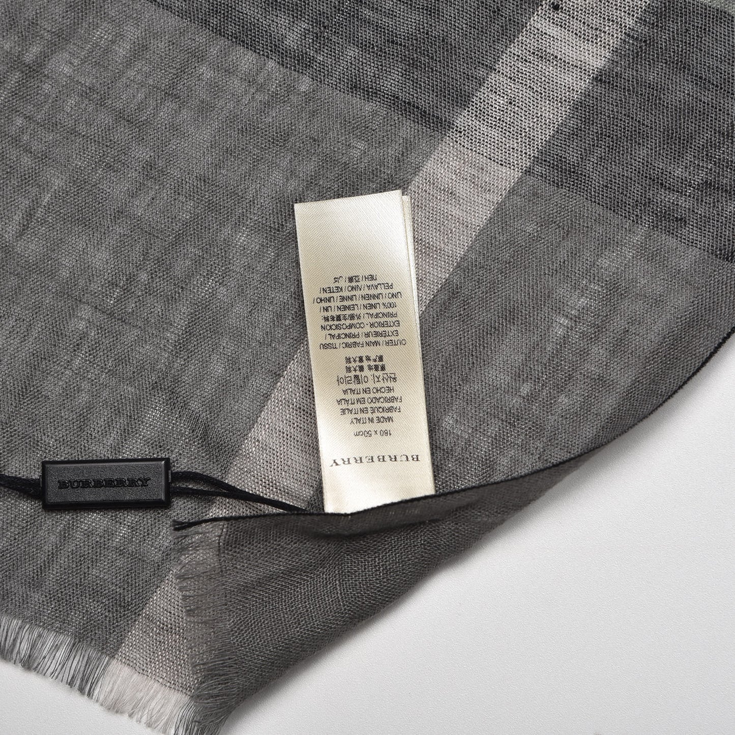 Linen Giant Exploded Check Lightweight Scarf Light Grey