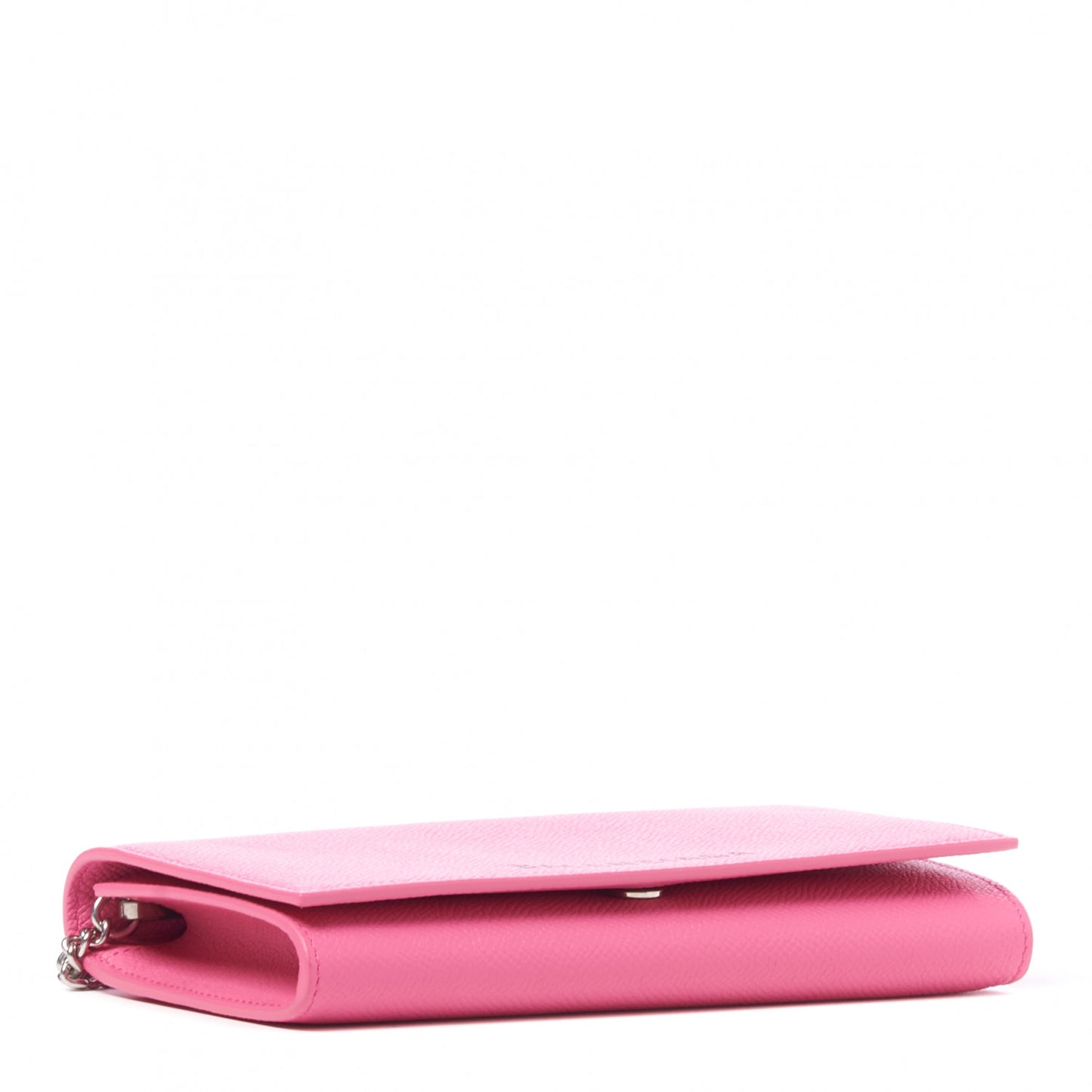Signature Grained Calfskin Logo Ville Wallet on Chain Bubble Gum Black