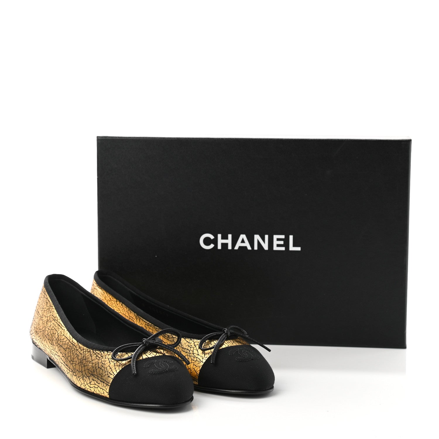 Chanel Metallic Calfaskin Cap Toe CC Ballerina Flats 38 Gold 9 of 9