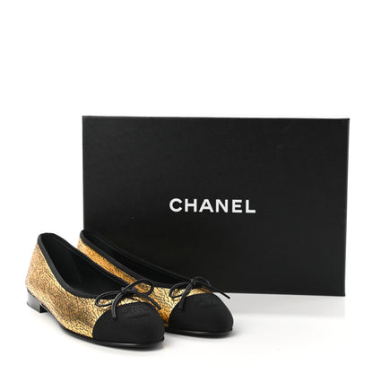 Chanel Metallic Calfaskin Cap Toe CC Ballerina Flats 38 Gold 9 of 9