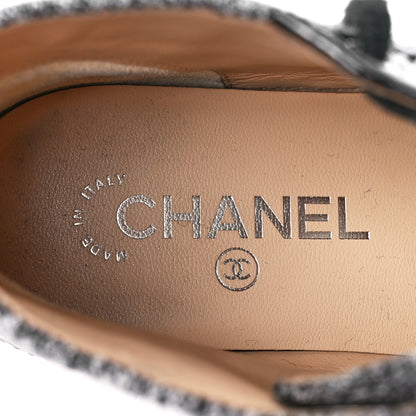 Chanel Tweed Patent Lambskin High Top Sneakers 36.5 Black Grey 7 of 8