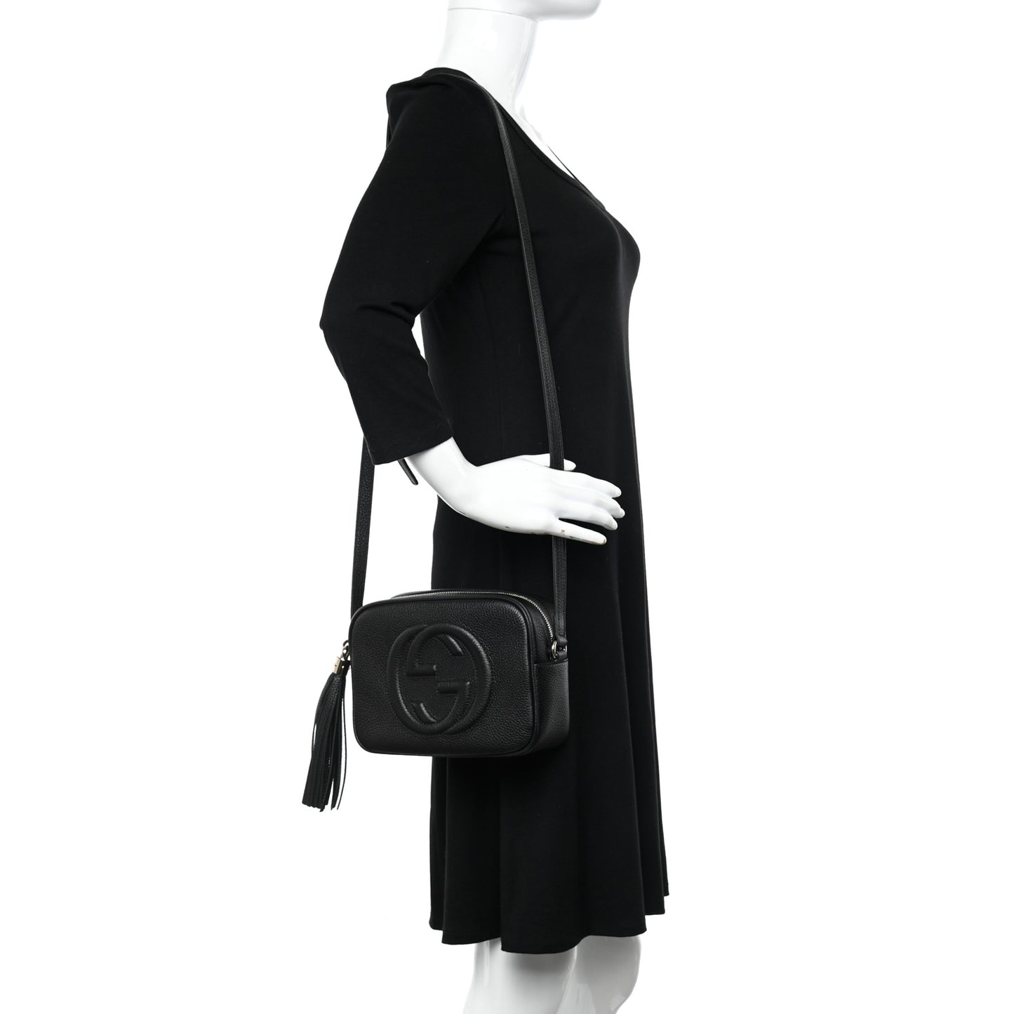 Pebbled Calfskin Small Soho Disco Bag Black