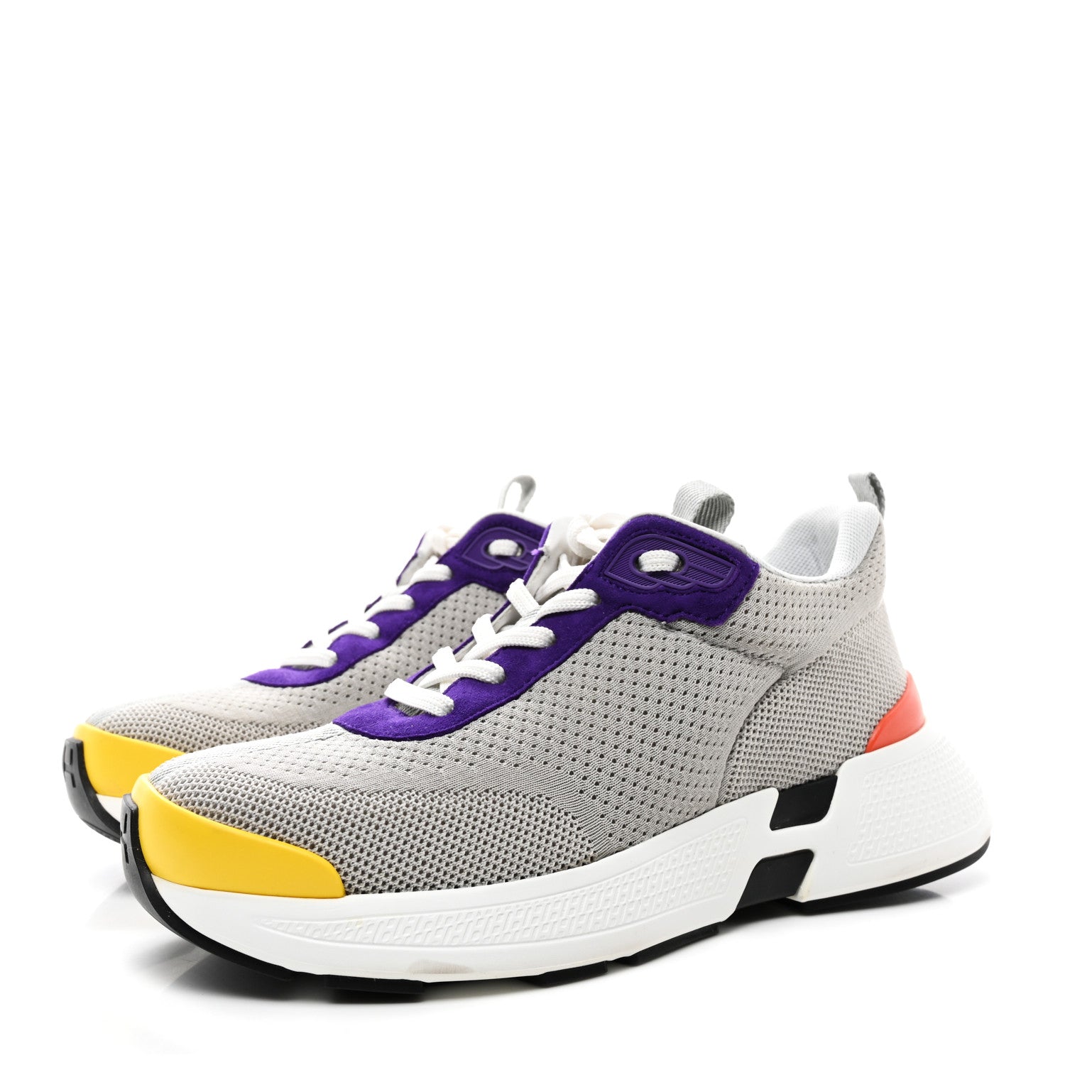 Hermes Technical Knit Suede Heros Sneakers 36 Multicolor Gris Clair 3 of 8