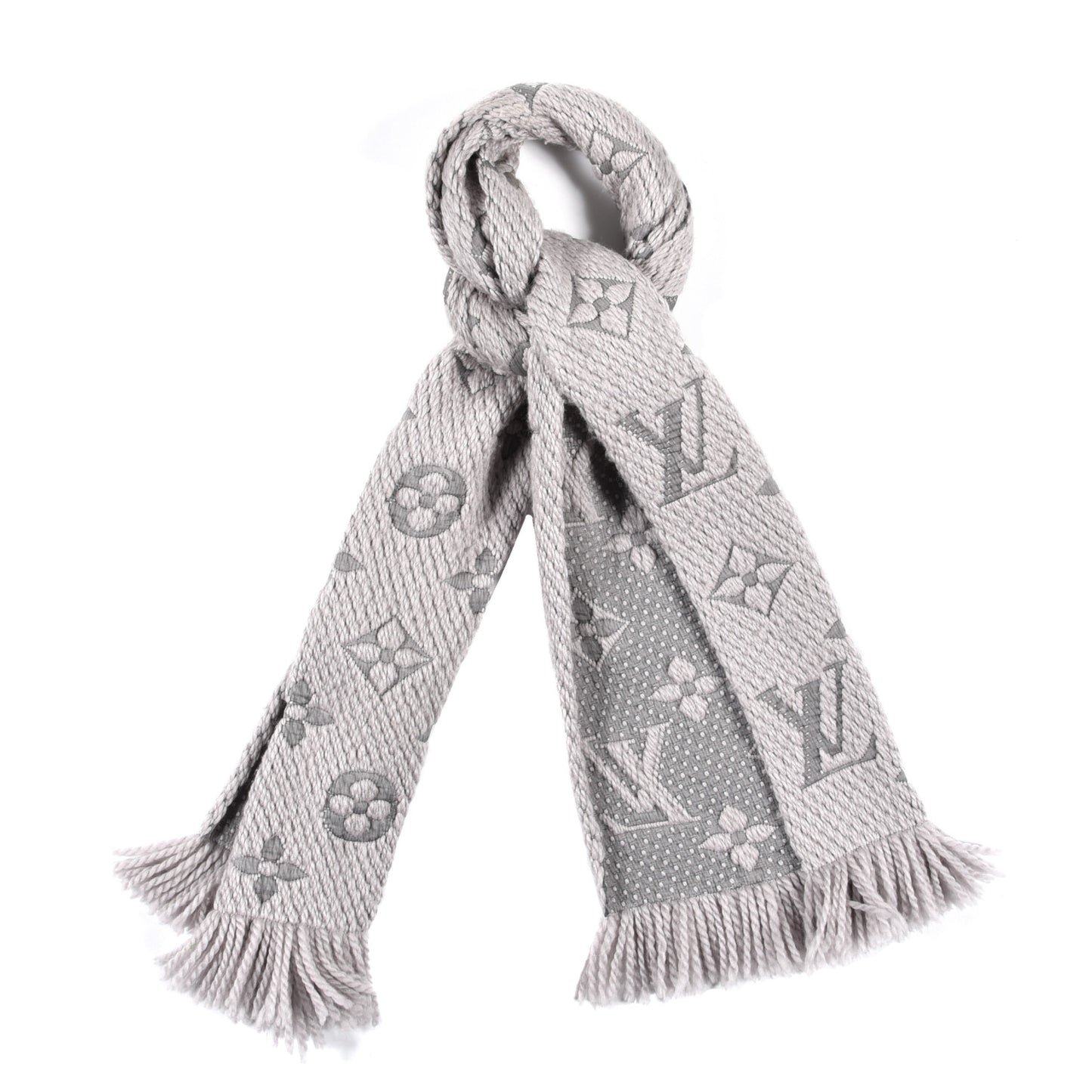 Wool Silk Logomania Scarf Pearl Grey