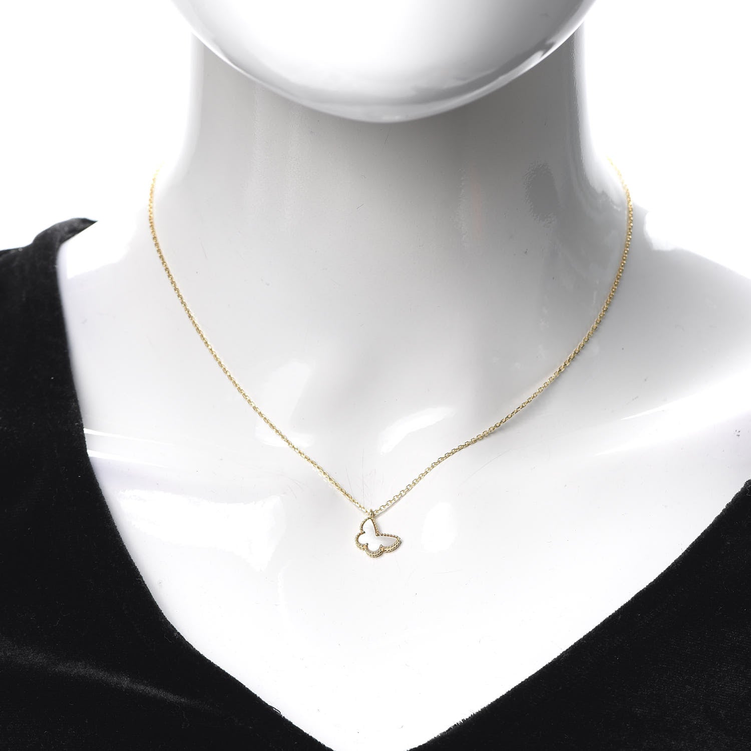 Van Cleef & Arpels 18K Yellow Gold Mother of Pearl Sweet Alhambra Butterfly Pendant Necklace 2 of 7