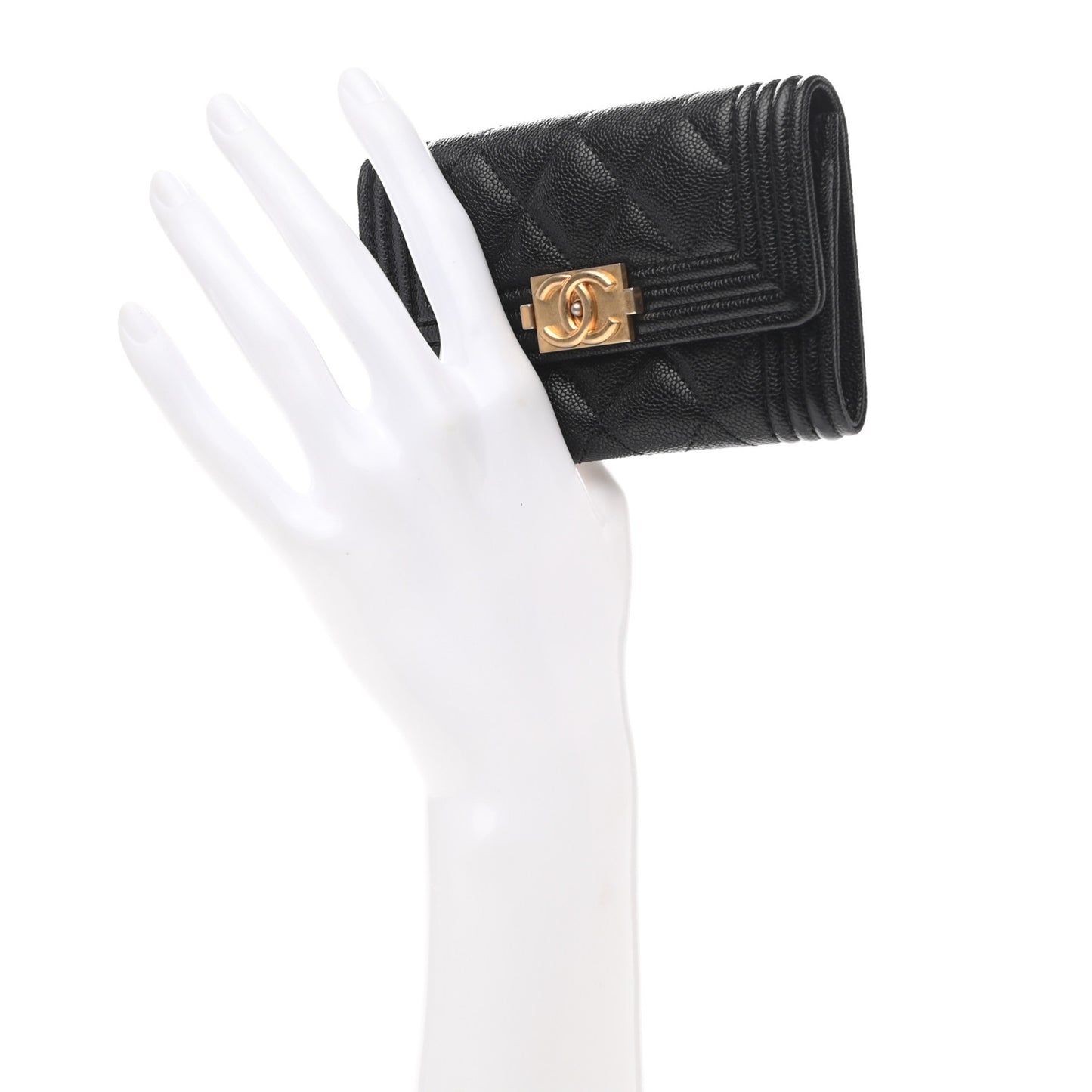 Caviar Quilted Boy Flap Card Holder Black