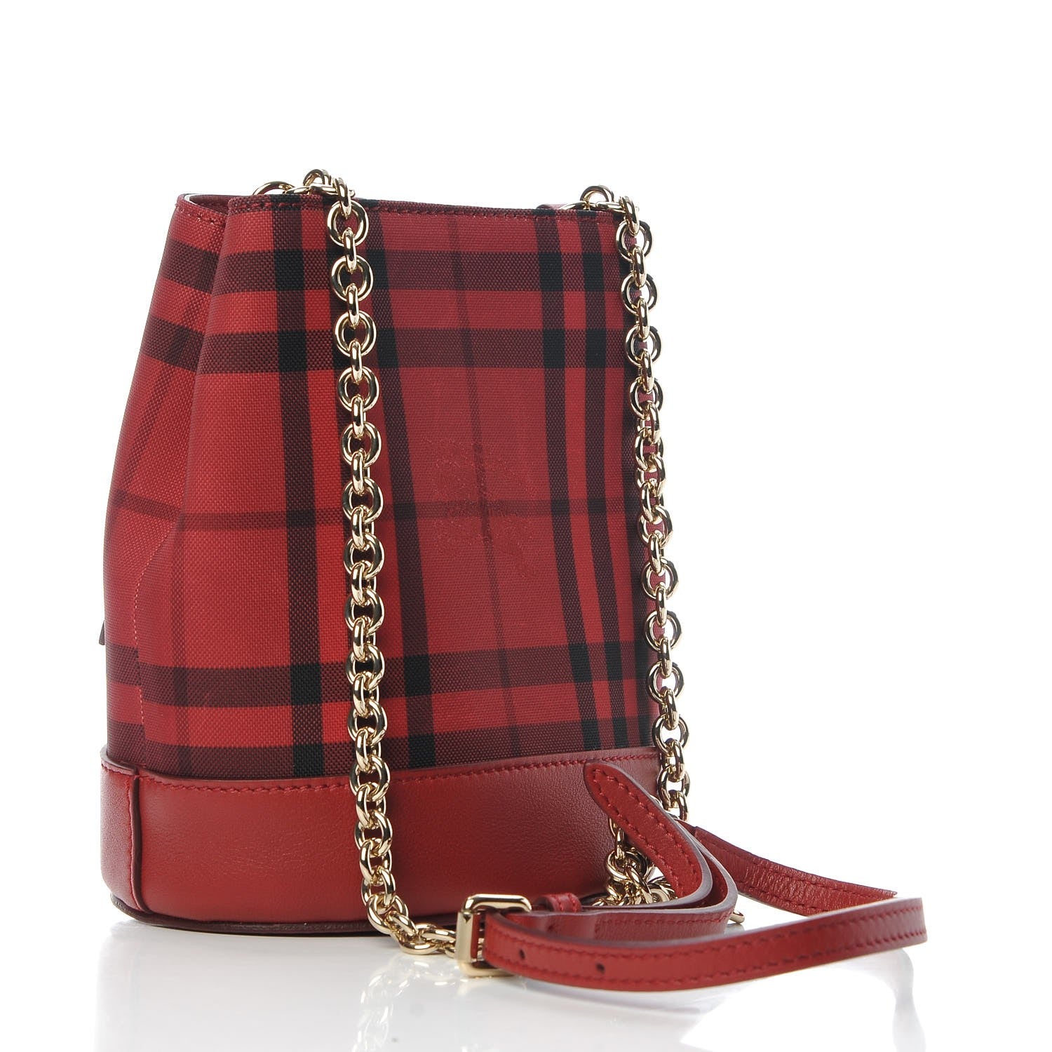Burberry Overdyed Canvas Horseferry Check Baby Bucket Bag Parade Red 3 of 7