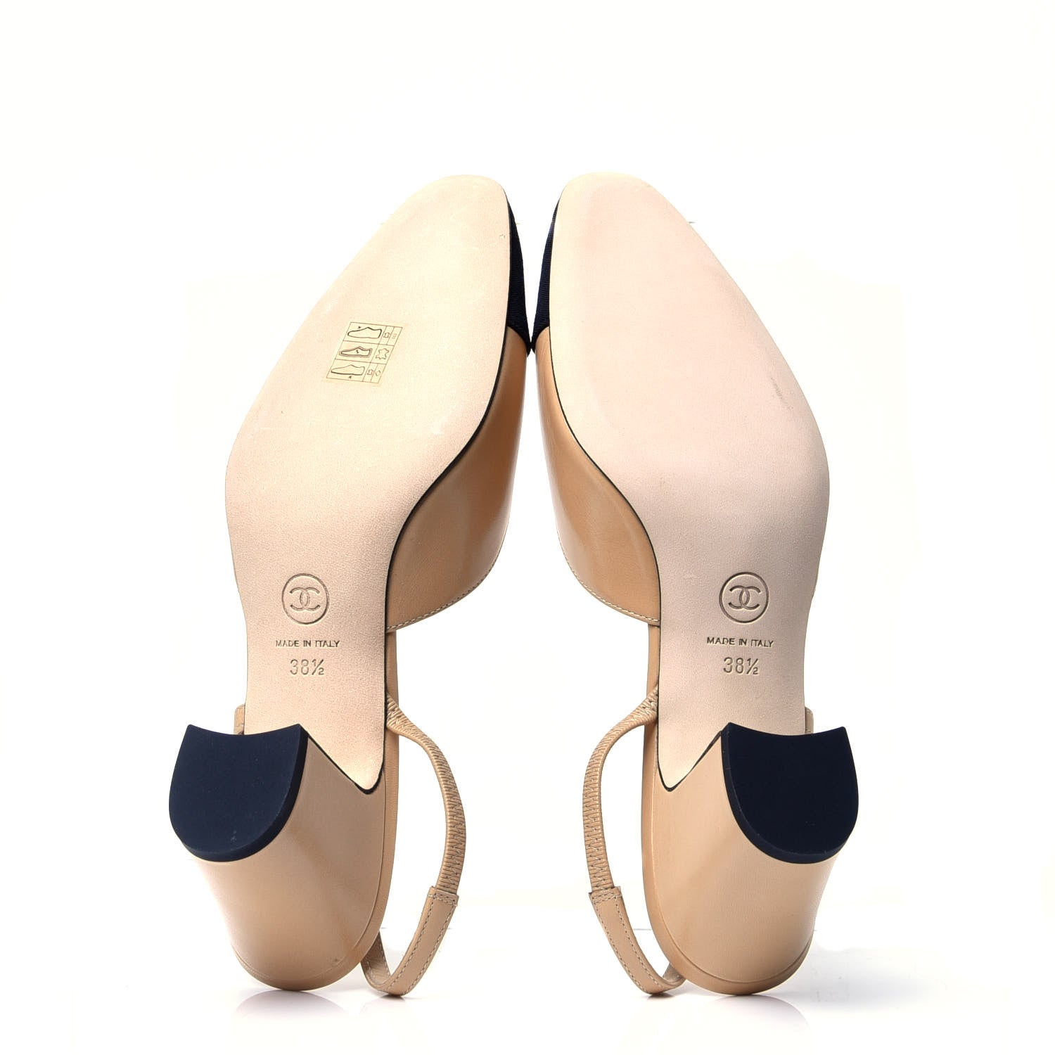 Chanel Goatskin Grosgrain Cap Toe CC Slingback Pumps 38.5 Beige Black 7 of 10