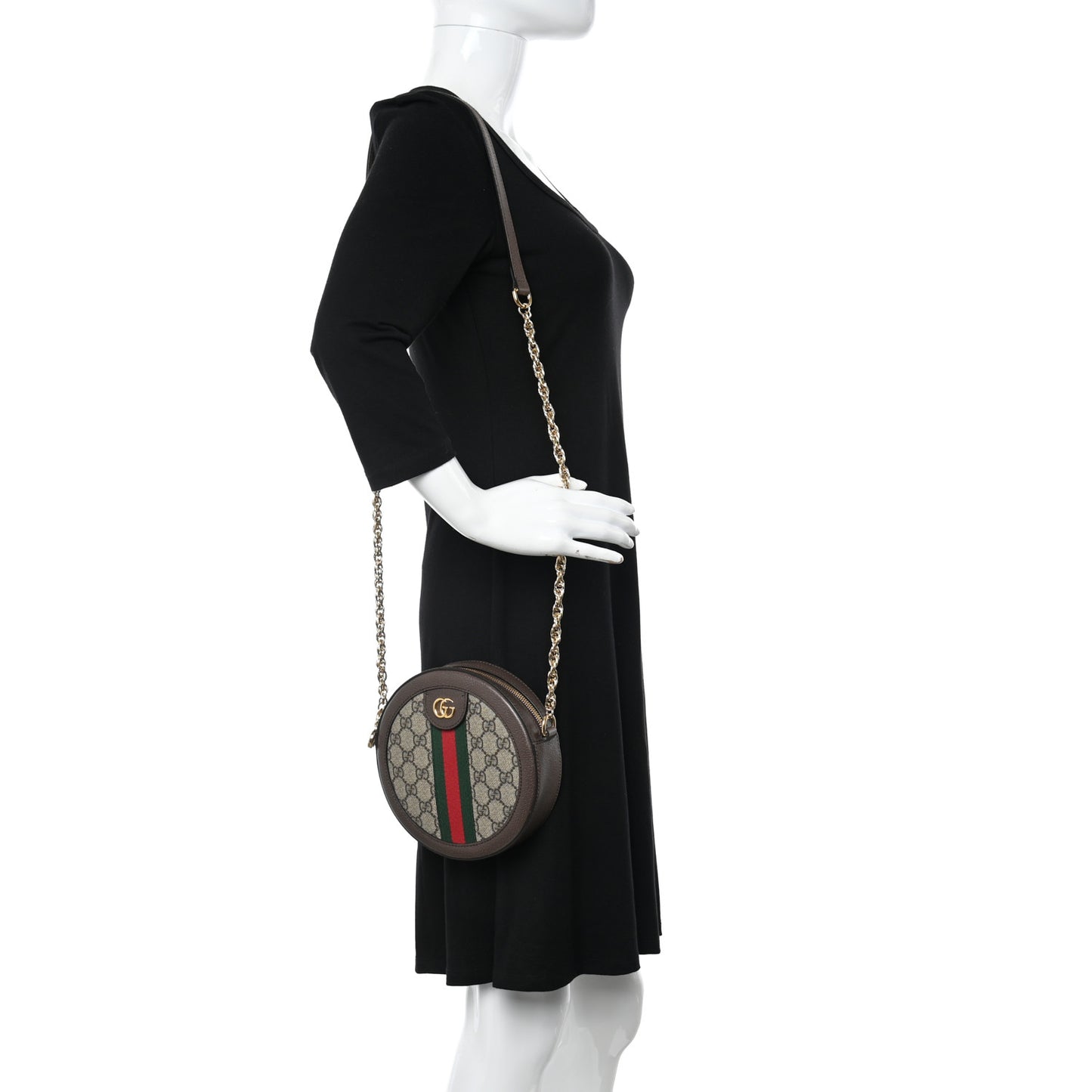 GG Supreme Monogram Web Mini Ophidia Round Shoulder Bag Brown