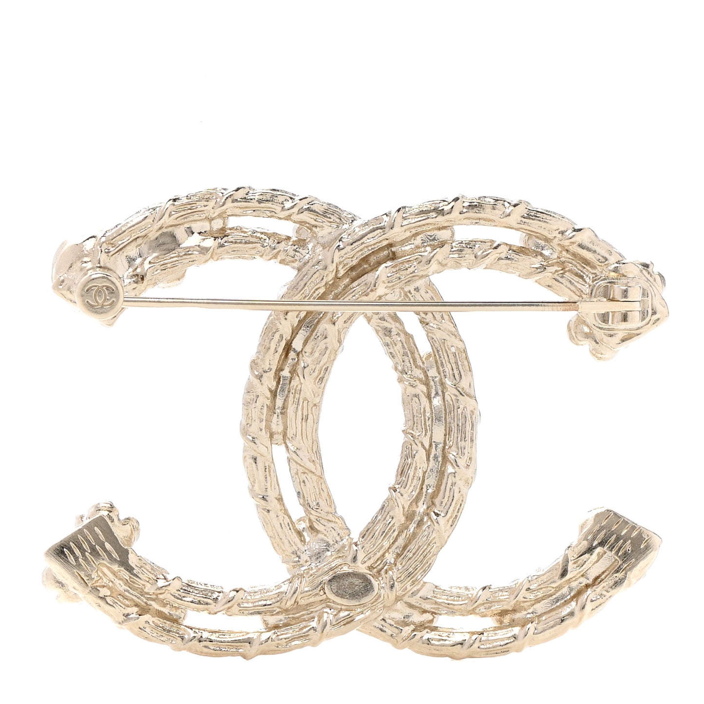 Metal Crystal Camellia CC Brooch Light Gold