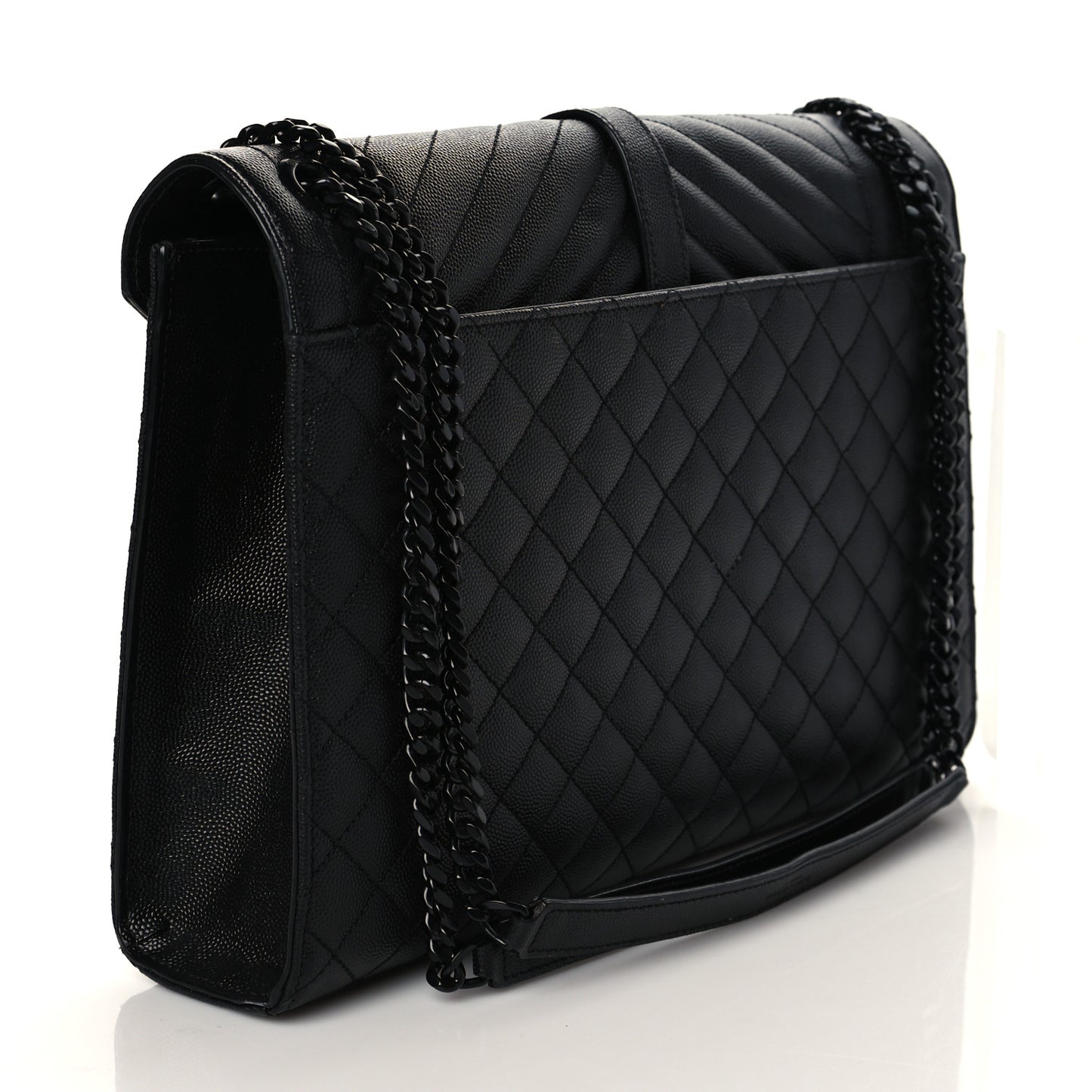 Grain De Poudre Textured Mixed Matelasse Large Triquilt Monogram Monochrome Satchel Black